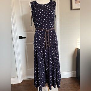 Nina Leonard Navy Maxi Dress with Pink Polka Dots